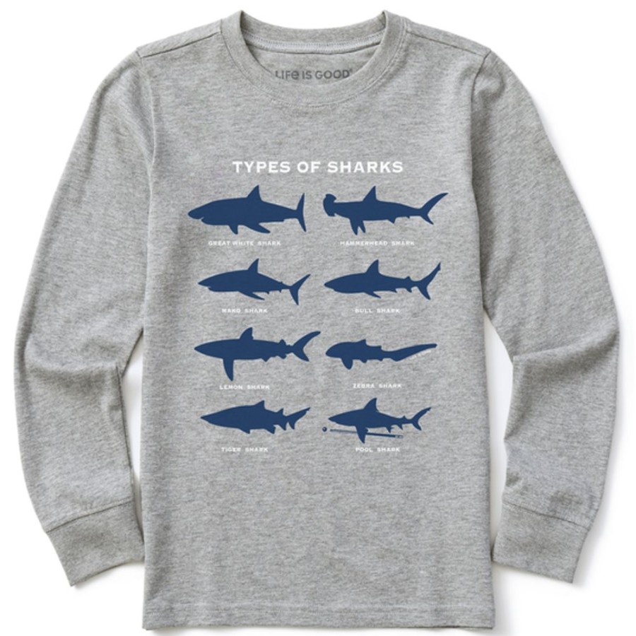 Kids Life is Good Graphic Tees | Kids Shark Diagram Long Sleeve Crusher Tee Heather Gray