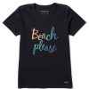 Women Life is Good Graphic Tees | Women'S Beach Please Short Sleeve Vee Jet Black