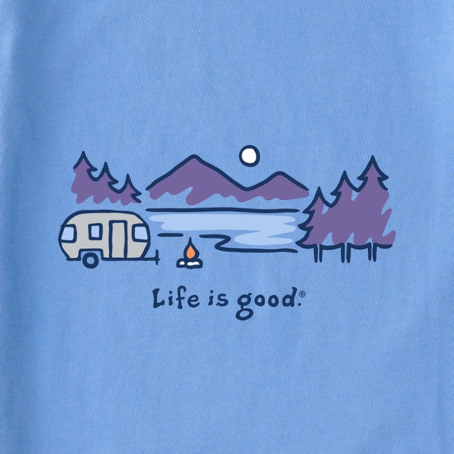 Women Life is Good Graphic Tees | Women'S Airstream Lakeside Long Sleeve Crusher Tee Cornflower Blue