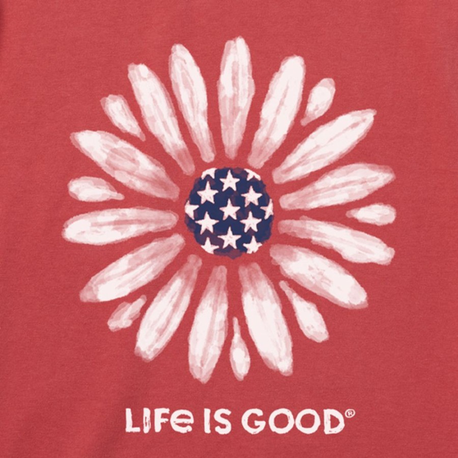 Women Life is Good Graphic Tees | Women'S Americana Daisy Short Sleeve Vee Faded Red