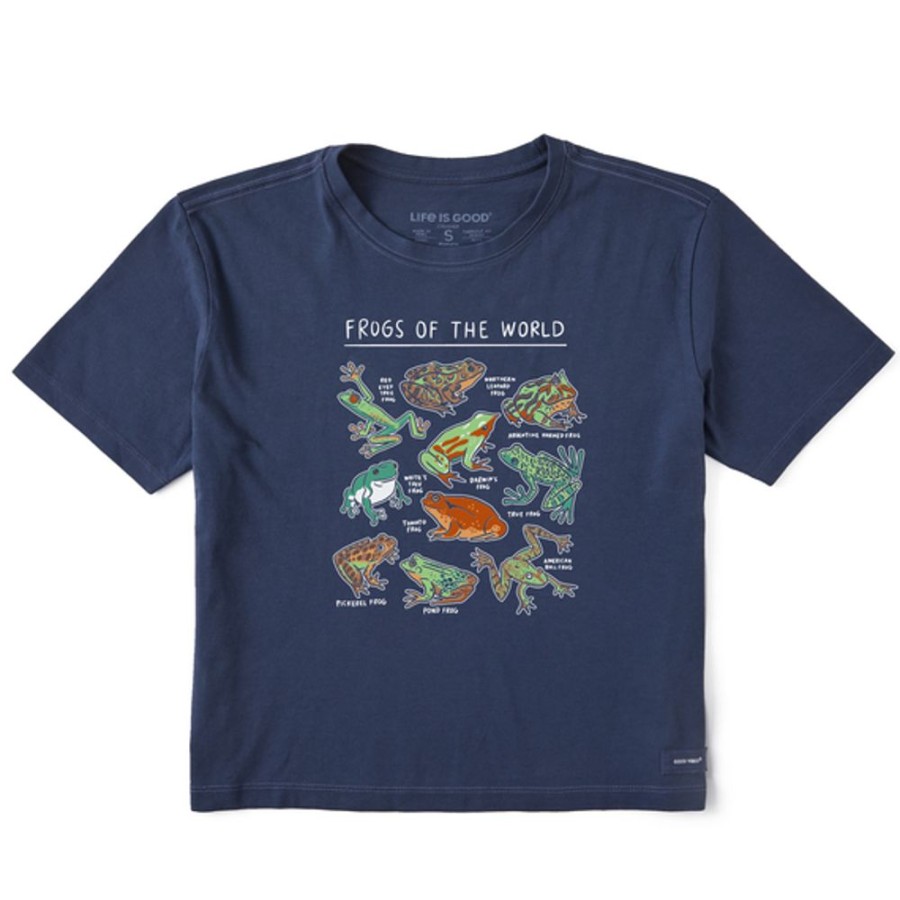 Women Life is Good Graphic Tees | Women'S Realaxed Frogs Of The World Boxy Crusher Tee Darkest Blue