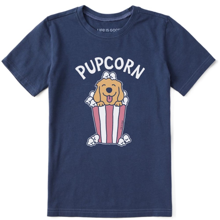 Kids Life is Good Graphic Tees | Kids Crushin It Pupcorn Crusher Tee Darkest Blue