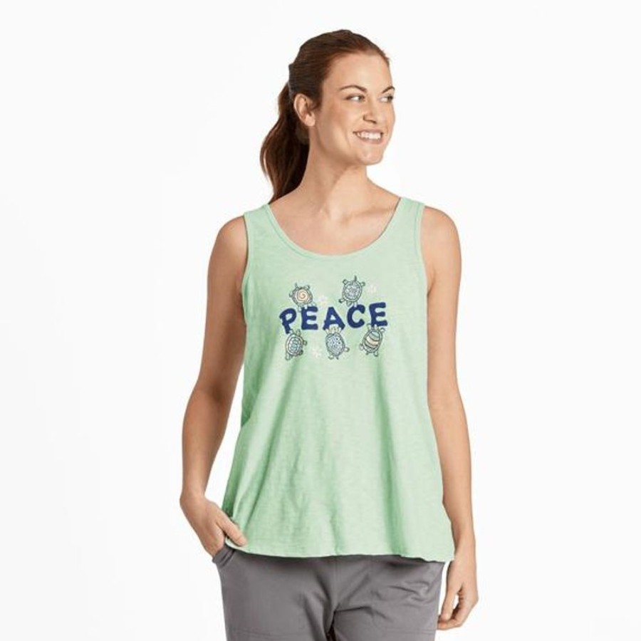 Women Life is Good Active & Slub Tops | Women'S Peace Turtles Textured Slub Tank Sage Green