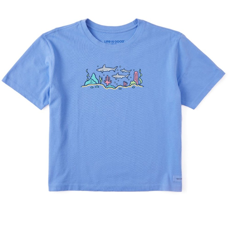 Women Life is Good Graphic Tees | Women'S Vintage Sharkscape Boxy Crusher Tee Cornflower Blue