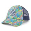 Women Life is Good Hats | Kids Dinosaur Friends Pattern Kids Trucker Cloud White