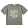 Women Life is Good Boxy Tees | Women'S Cancer Zodiac Vibes Boxy Crusher Tee Moss Green