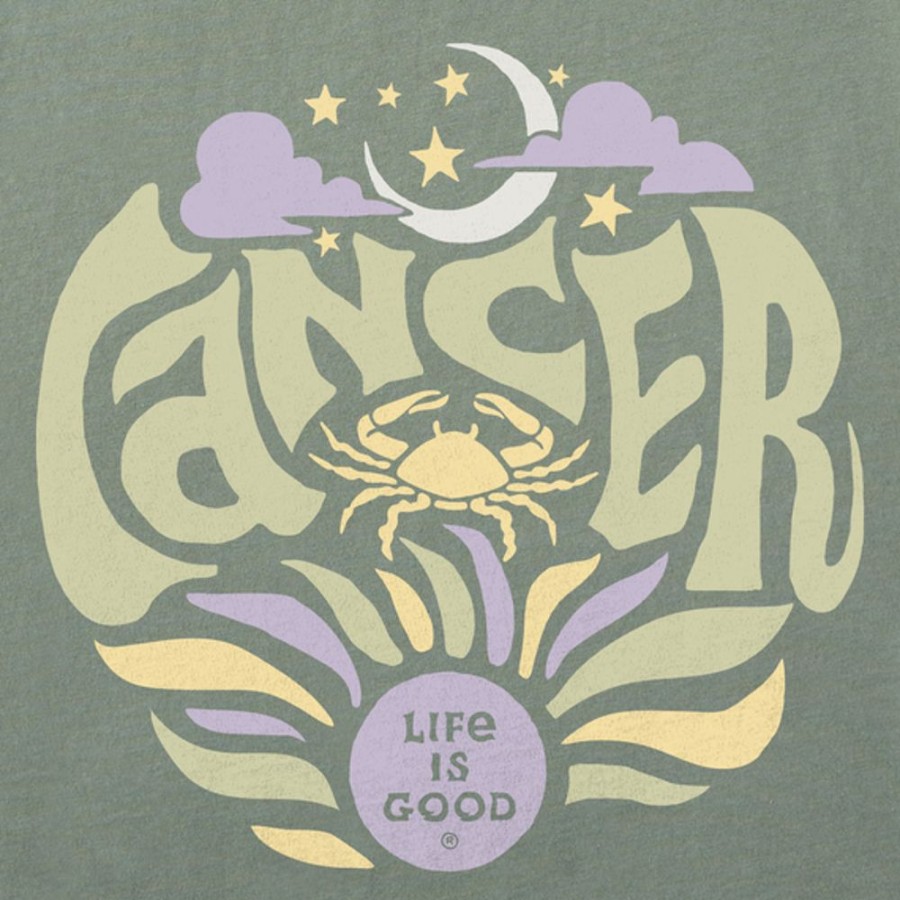 Women Life is Good Boxy Tees | Women'S Cancer Zodiac Vibes Boxy Crusher Tee Moss Green