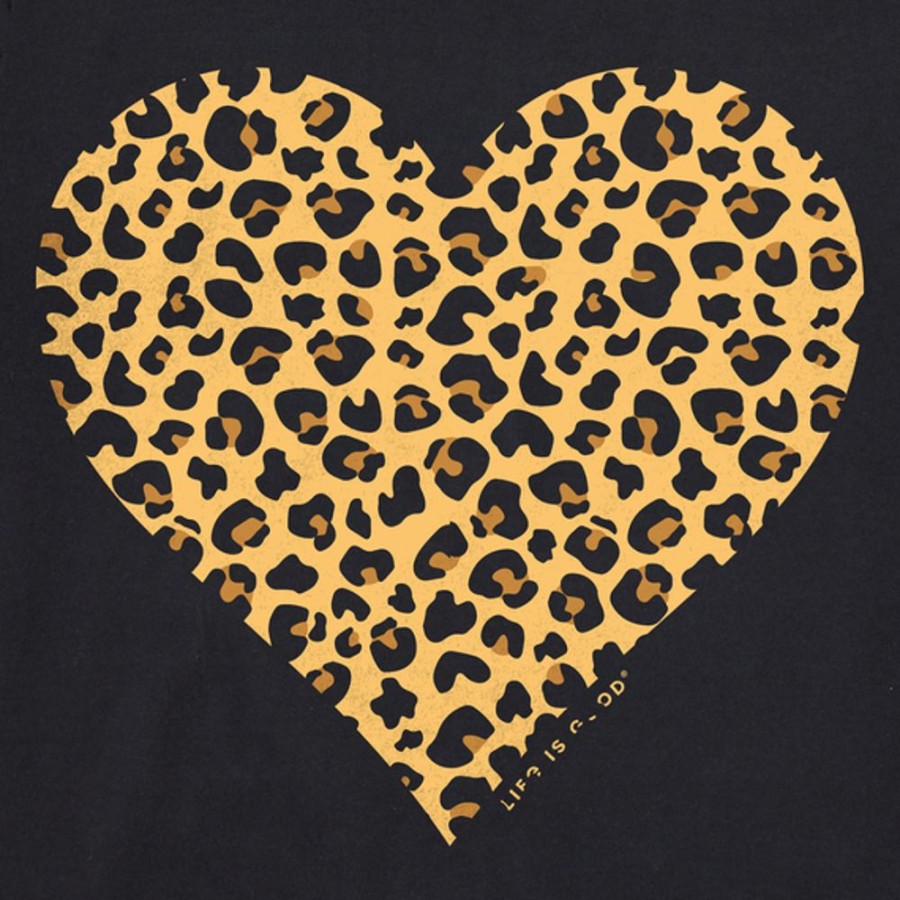 Women Life is Good Graphic Tees | Women'S Clean Leopard Heart Short Sleeve Tee Jet Black