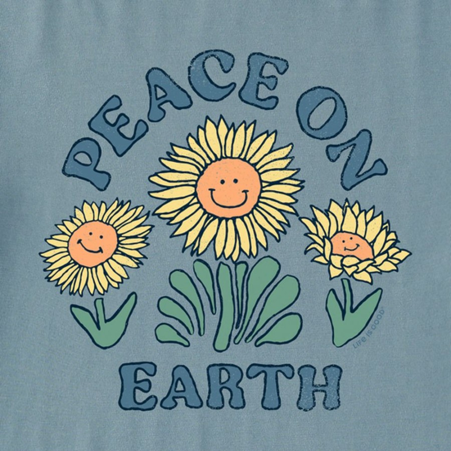 Men Life is Good Sweatshirts & Hoodies | Men'S Peace On Earth Happy Sunflowers Simply True Fleece Crew Smoky Blue