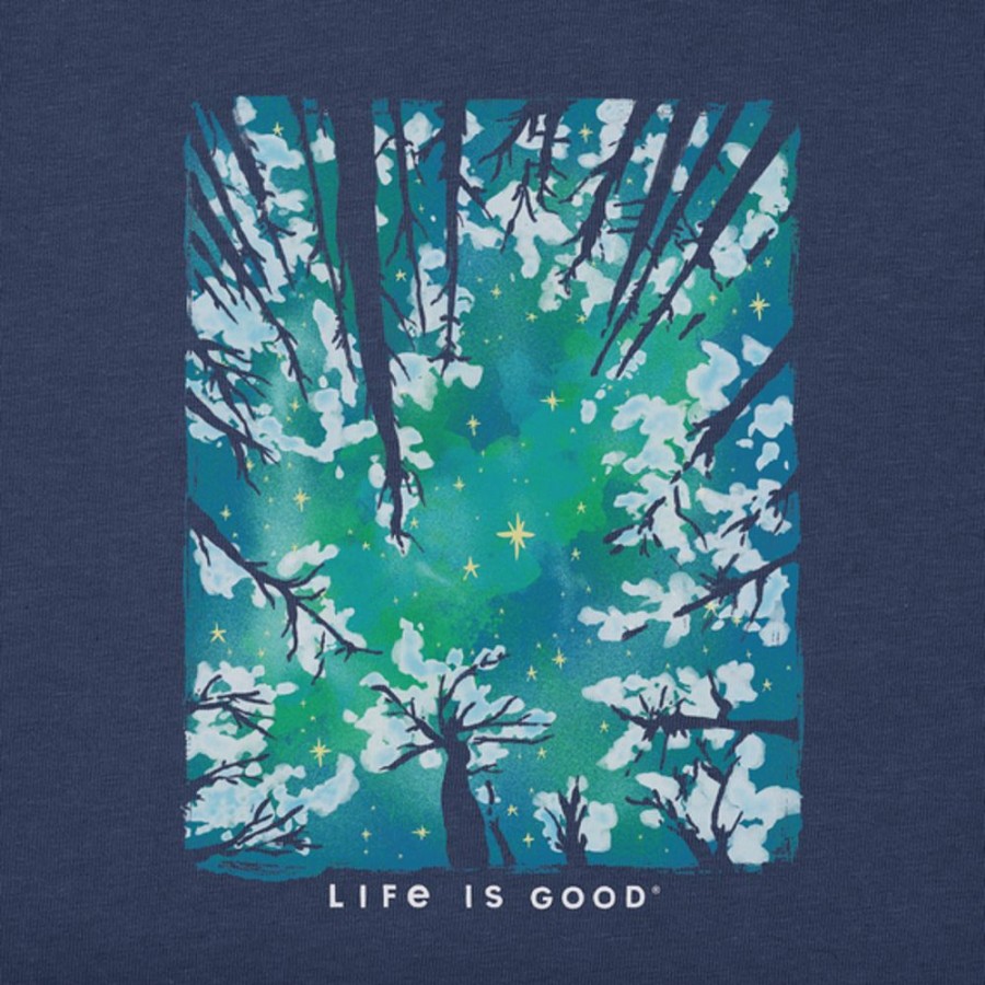 Men Life is Good Graphic Tees | Men'S Snowy Trees From Below Long Sleeve Crusher Tee Darkest Blue