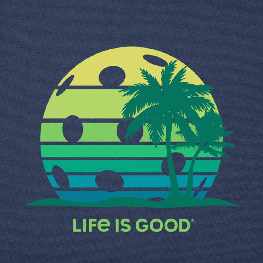 Men Life is Good Graphic Tees | Men'S Clean Retro Pickleball Palms Short Sleeve Tee Darkest Blue