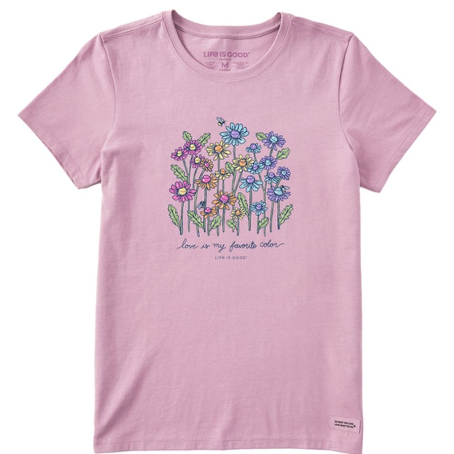 Women Life is Good Graphic Tees | Women'S Realaxed Love Daisy Bee Short Sleeve Tee Violet Purple