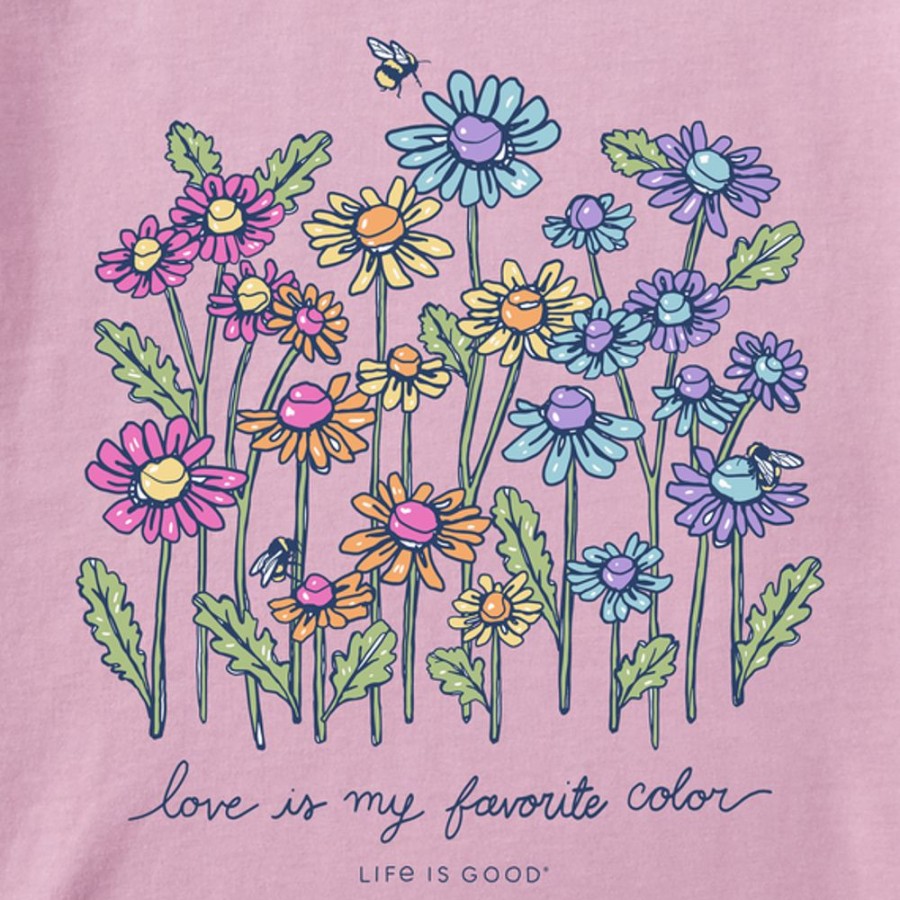 Women Life is Good Graphic Tees | Women'S Realaxed Love Daisy Bee Short Sleeve Tee Violet Purple