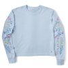 Women Life is Good Graphic Tees | Women'S Wildflowers And Bees Long Sleeve Boxy Crusher Tee Glacier Blue