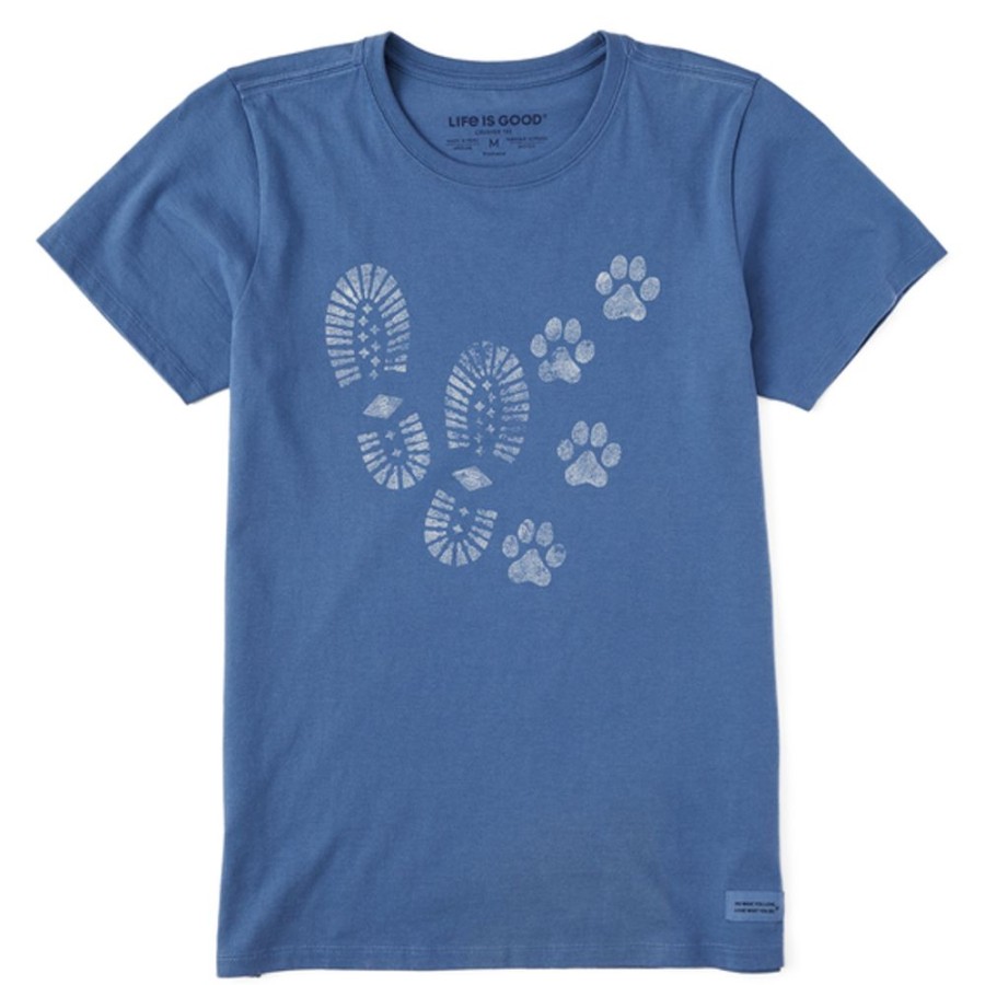 Women Life is Good Graphic Tees | Women'S Clean Trails & Tails Crusher Tee Vintage Blue