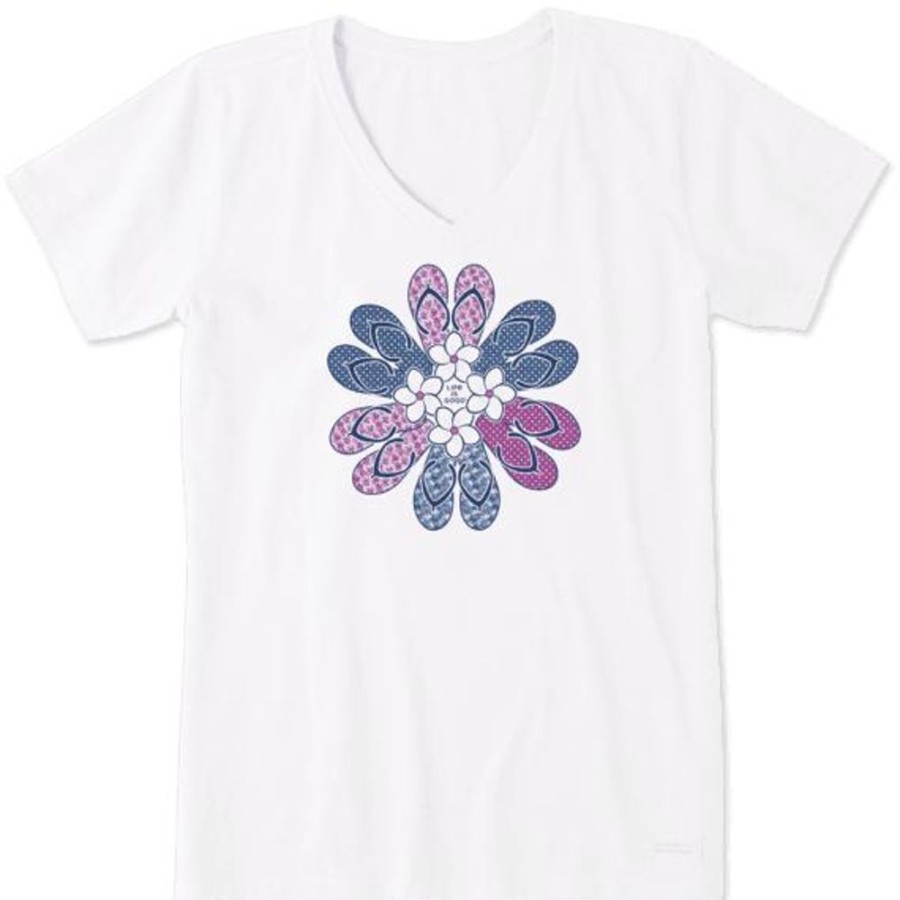 Women Life is Good Graphic Tees | Women'S Flip Flop Flower Crusher Vee Cloud White