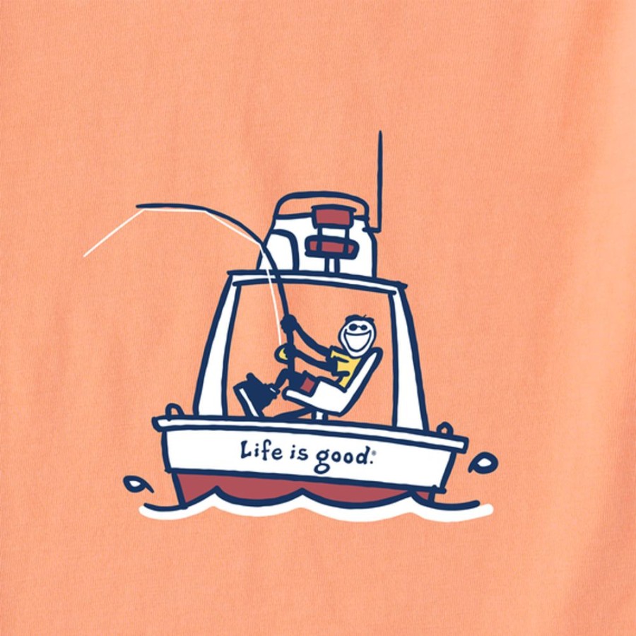 Men Life is Good Graphic Tees | Men'S Jake Sport Fishing Short Sleeve Tee Canyon Orange