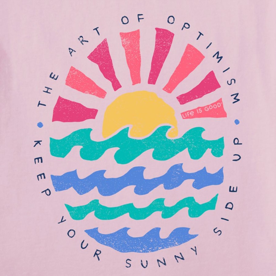 Women Life is Good Graphic Tees | Women'S Quirky Sun Ocean Sunny Side Up Long Sleeve Crusher Tee Seashell Pink