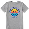 Kids Life is Good Graphic Tees | Kids Clean Here For The Hugs Smiley Face Crusher Tee Heather Gray