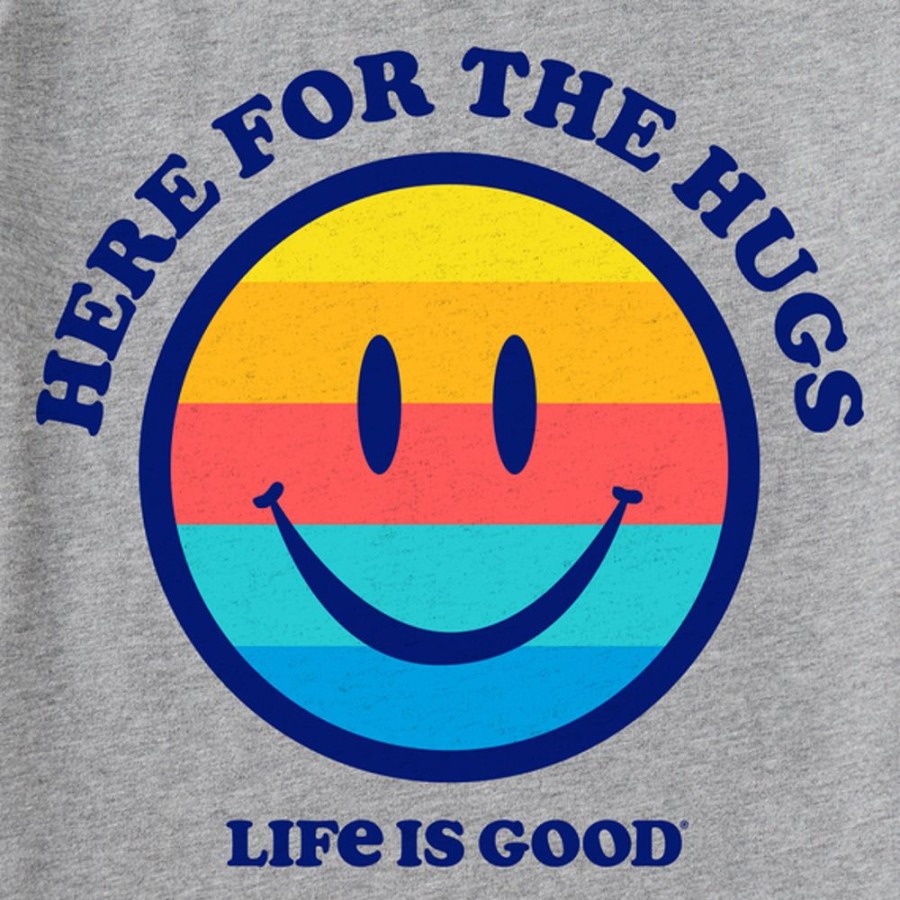 Kids Life is Good Graphic Tees | Kids Clean Here For The Hugs Smiley Face Crusher Tee Heather Gray