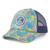 Men Life is Good Hats | Kids Dinosaur Friends Pattern Kids Trucker Cloud White