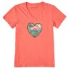 Women Life is Good Graphic Tees | Women'S I Like It Here Groovy Heart Short Sleeve Vee Mango Orange