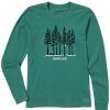 Women Life is Good Graphic Tees | Women'S Snowy Owl Tall Pines Unplug Long Sleeve Crusher Tee Spruce Green