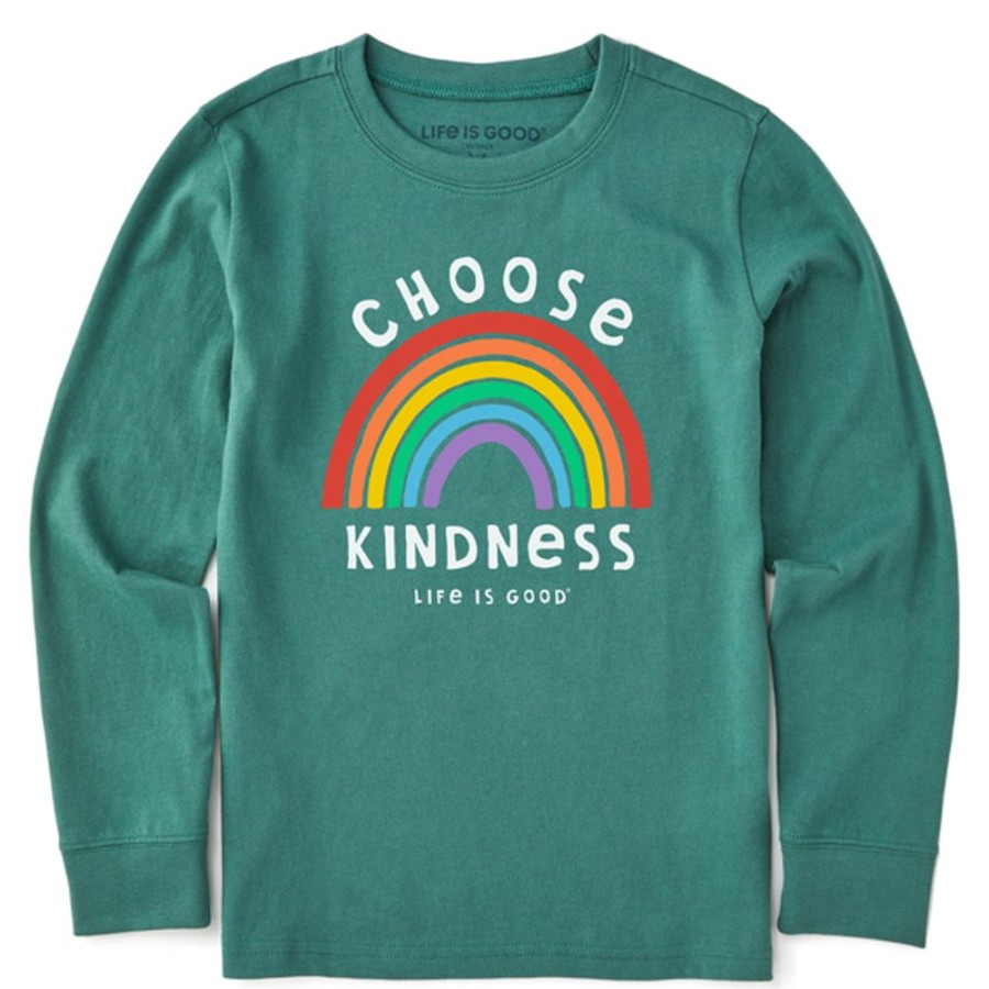 Kids Life is Good Graphic Tees | Kids Choose Kindness Long Sleeve Crusher Tee Spruce Green