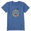 Women Life is Good Graphic Tees | Women'S Peace Sign Flower Crusher Tee Vintage Blue