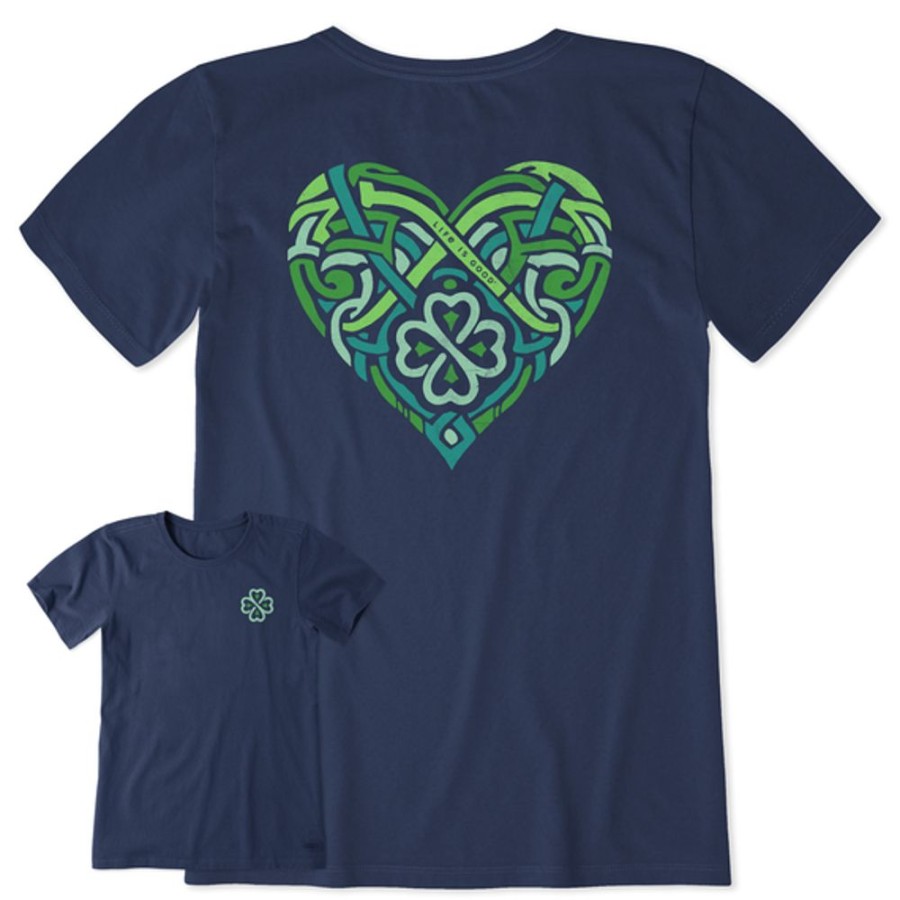 Women Life is Good Graphic Tees | Women'S Woodcut Celtic Heart Crusher Tee Darkest Blue