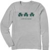 Women Life is Good Graphic Tees | Women'S Three Shamrocks Long Sleeve Crusher Tee Heather Gray