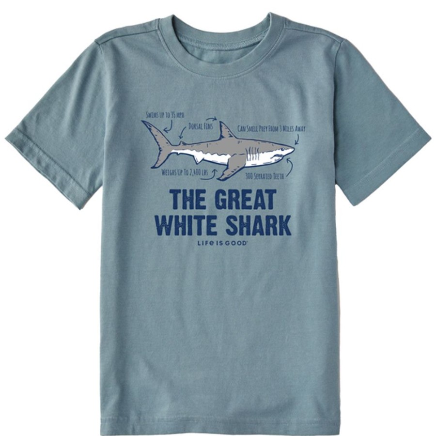 Kids Life is Good Graphic Tees | Kids The Great White Shark Crusher Tee Smoky Blue