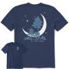 Men Life is Good Graphic Tees | Men'S Moonlight Trees Short Sleeve Tee Darkest Blue