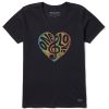 Women Life is Good Graphic Tees | Women'S Woodcut One Love G Clef Heart Short Sleeve Vee Jet Black