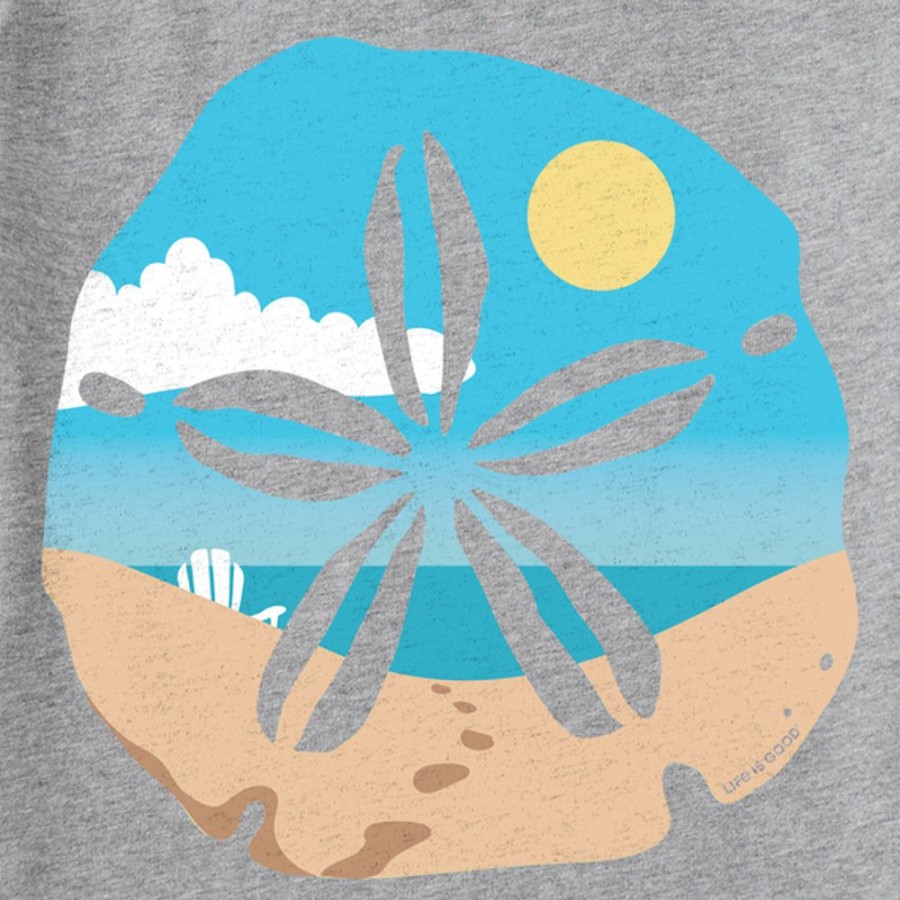 Women Life is Good Graphic Tees | Women'S Sand Dollar Beach Scene Long Sleeve Crusher Vee Heather Gray