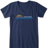 Women Life is Good Graphic Tees | Women'S Retro Ocean Sunrise Crusher-Lite Vee Darkest Blue