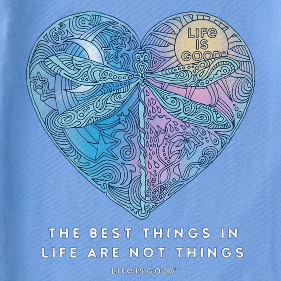 Women Life is Good Graphic Tees | Women'S Best Things Dragonfly Heart Long Sleeve Crusher Tee Cornflower Blue