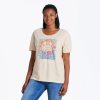 Women Life is Good Graphic Tees | Women'S Here Comes The Sun Hippie Relaxed Fit Slub Tee Putty White