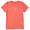 Women Life is Good Graphic Tees | Women'S Clean Smiley Short Sleeve Tee Mango Orange