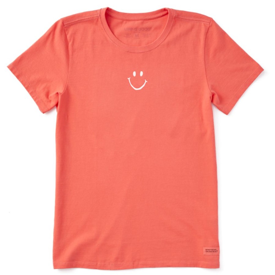 Women Life is Good Graphic Tees | Women'S Clean Smiley Short Sleeve Tee Mango Orange