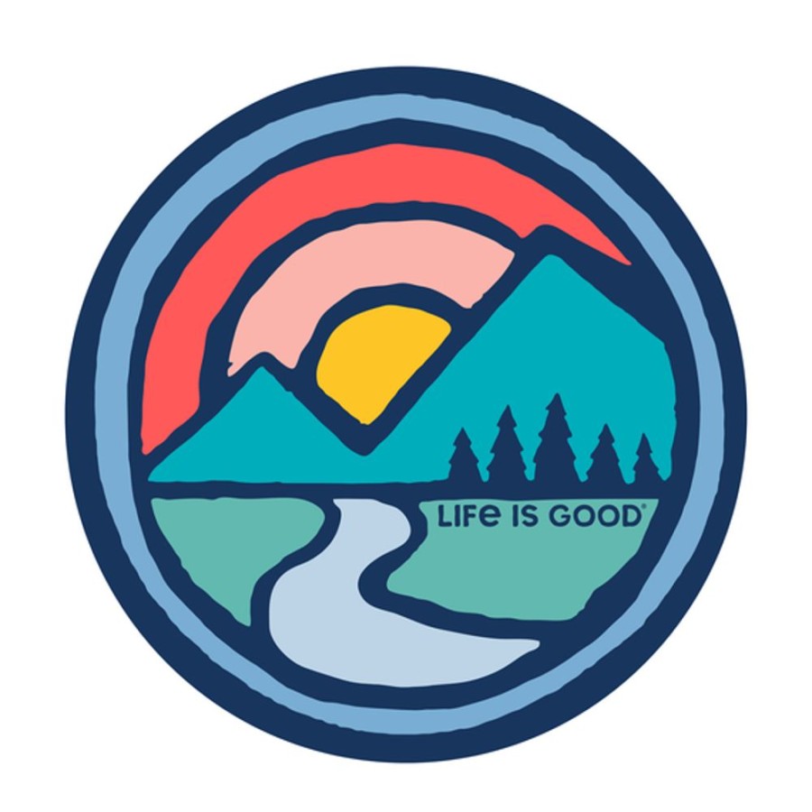 Home Life is Good Stickers & Magnets | Sunset Breathe Circle 4" Circle Sticker Darkest Blue