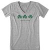 Women Life is Good Graphic Tees | Women'S Three Shamrocks Crusher Vee Heather Gray