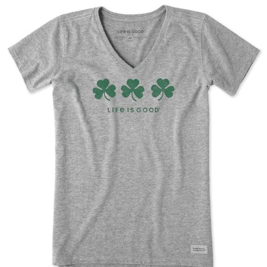 Women Life is Good Graphic Tees | Women'S Three Shamrocks Crusher Vee Heather Gray