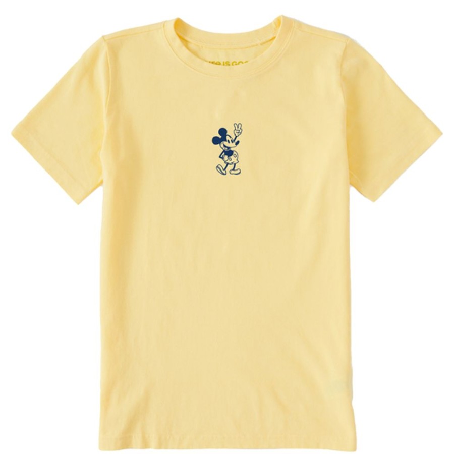 Kids Life is Good Graphic Tees | Kids Clean Steamboat Willie Peace Mini Crusher Tee Sandy Yellow