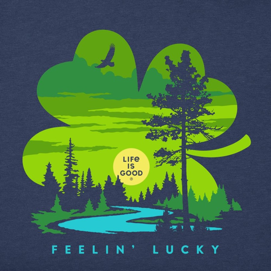 Men Life is Good Graphic Tees | Men'S Feelin' Lucky Cloverscape Crusher Tee Darkest Blue