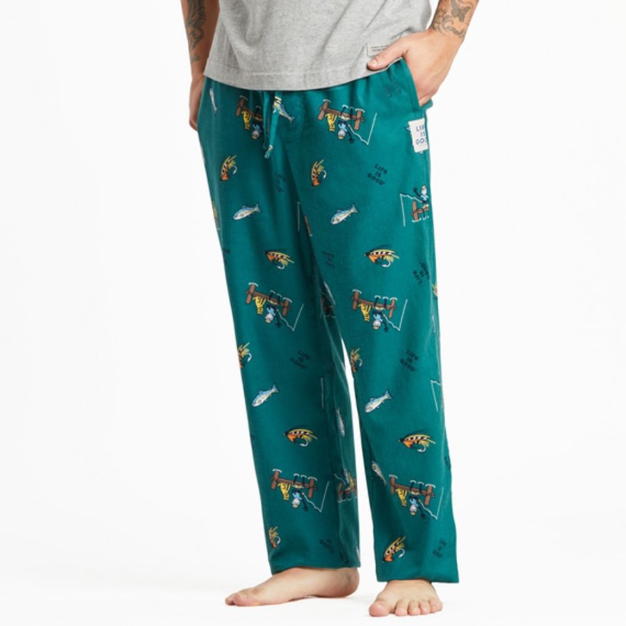 Men Life is Good Lounge & Sleepwear | Men'S Jake And Rocket Fishing Pattern Classic Sleep Pant Spruce Green