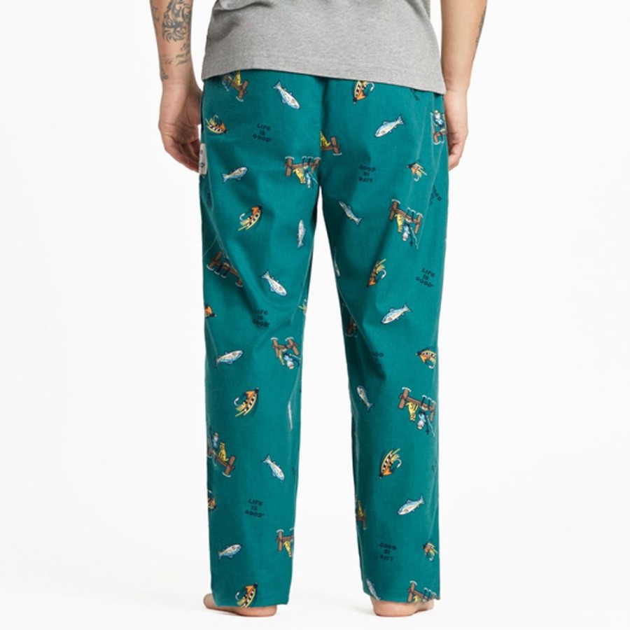 Men Life is Good Lounge & Sleepwear | Men'S Jake And Rocket Fishing Pattern Classic Sleep Pant Spruce Green