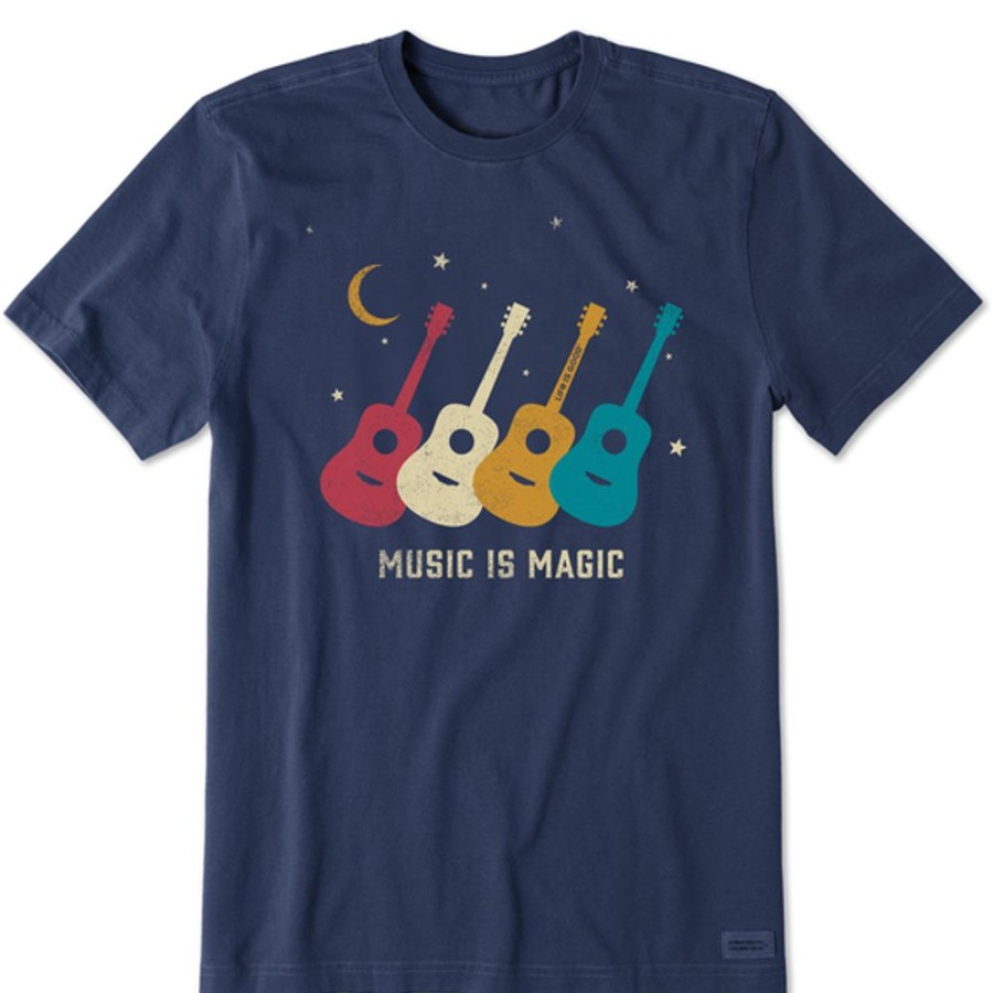 Men Life is Good Graphic Tees | Men'S Music Is Magic Guitar Quartet Crusher Tee Darkest Blue