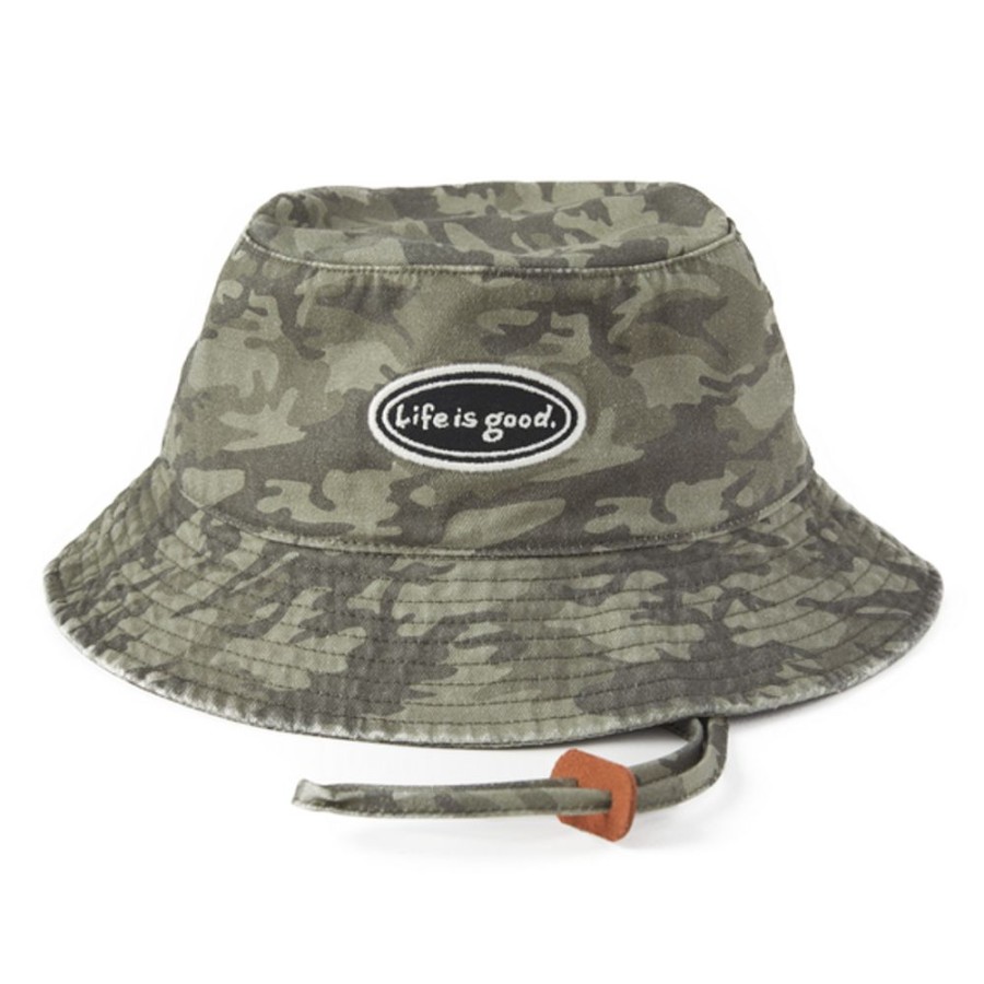 Men Life is Good Hats | Lig Vintage Oval Bucket Hat Moss Green Camo