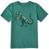 Kids Life is Good Graphic Tees | Kids Woodcut Snack Attack T Rex Crusher Tee Spruce Green